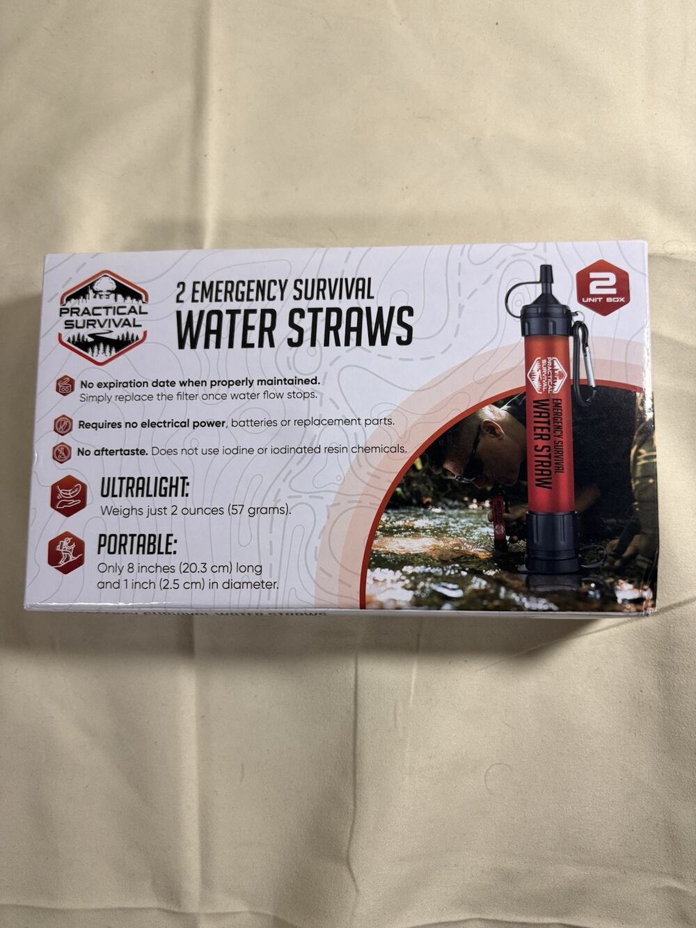 2 Emergency Water Filter Straws 1800-Gal Survival Camping Hiking BPA Free 2-Pack